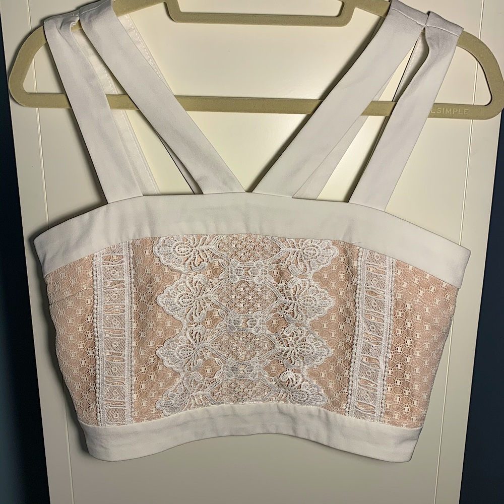 Endless Rose Beige/White Lace Crop Top Size M